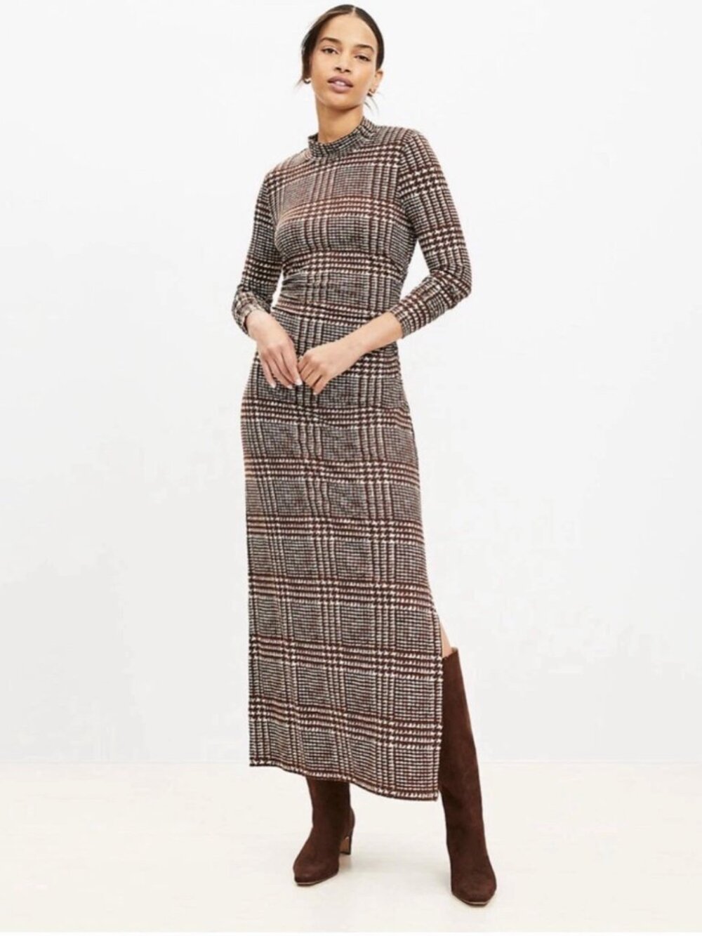 Ann Taylor LOFT Houndstooth Mock Neck Midi Dress XS XSMALL Worn Once